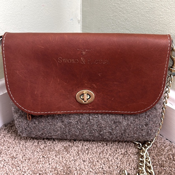 Sword and Plough Wool and Leather Cross Body Bag - Picture 3 of 7